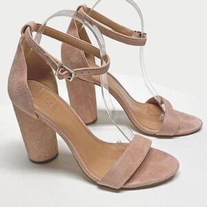 J. by J. Crew Round Block High Heel Sandals Size 8.5 Faded Guava Pink Suede